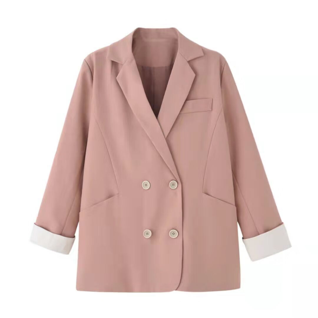 糖哆短款女学院风三件单件2023春秋大码200斤宽松显瘦有垫肩西装两件