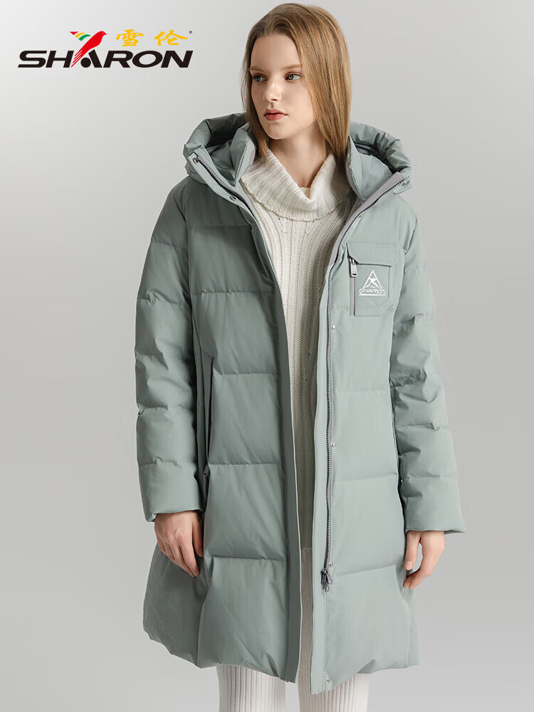 雪伦反季羽绒服女中长款连帽休闲百搭秋冬休闲通勤风 玄青黑 XL