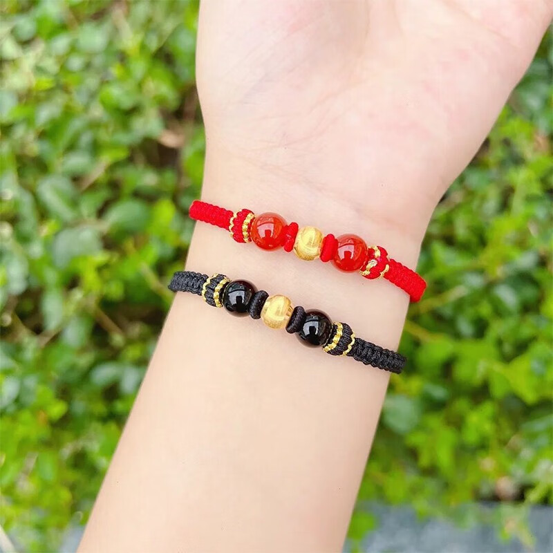 易昇黄金转运珠手链男女款情侣一对999足金猫眼珠手饰手工编织手绳