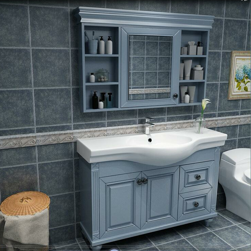 朗森罗美式浴室柜卫生间洗手洗脸盆落地北欧简约小户型一体盆卫浴柜