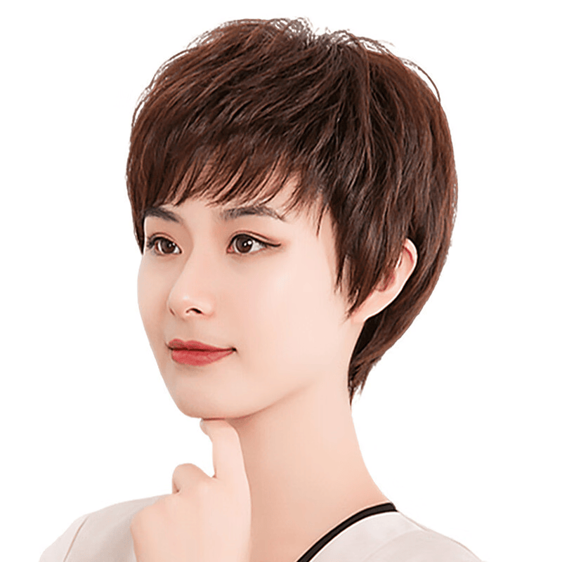 唐妮  假发女短发短卷发中老年真发全头套假发套蓬松圆脸假头发 真发递针顶心-酒红色使用感如何?
