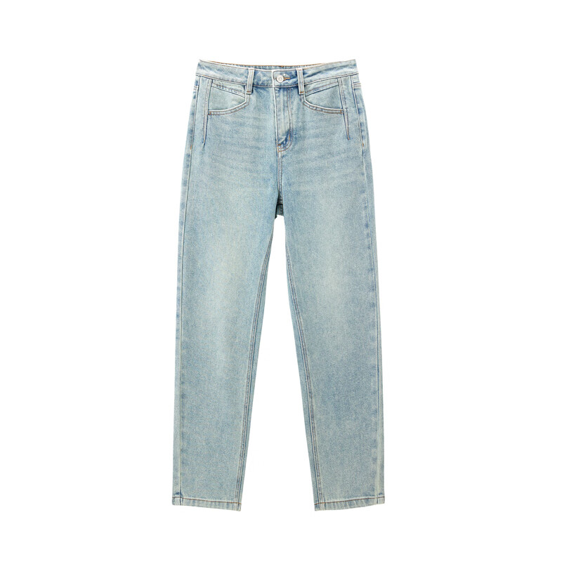 乐町【商场同款】2025春季新款分割线水洗色牛仔烟管裤C2HAF1132 牛仔中蓝 S