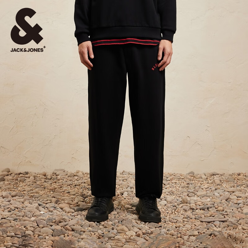 杰克·琼斯（JACK&amp;JONES）25年CNY联名蛇年新年款潮流休闲裤长裤子宽松束脚卫裤男红色男裤 E40黑色 M 175
