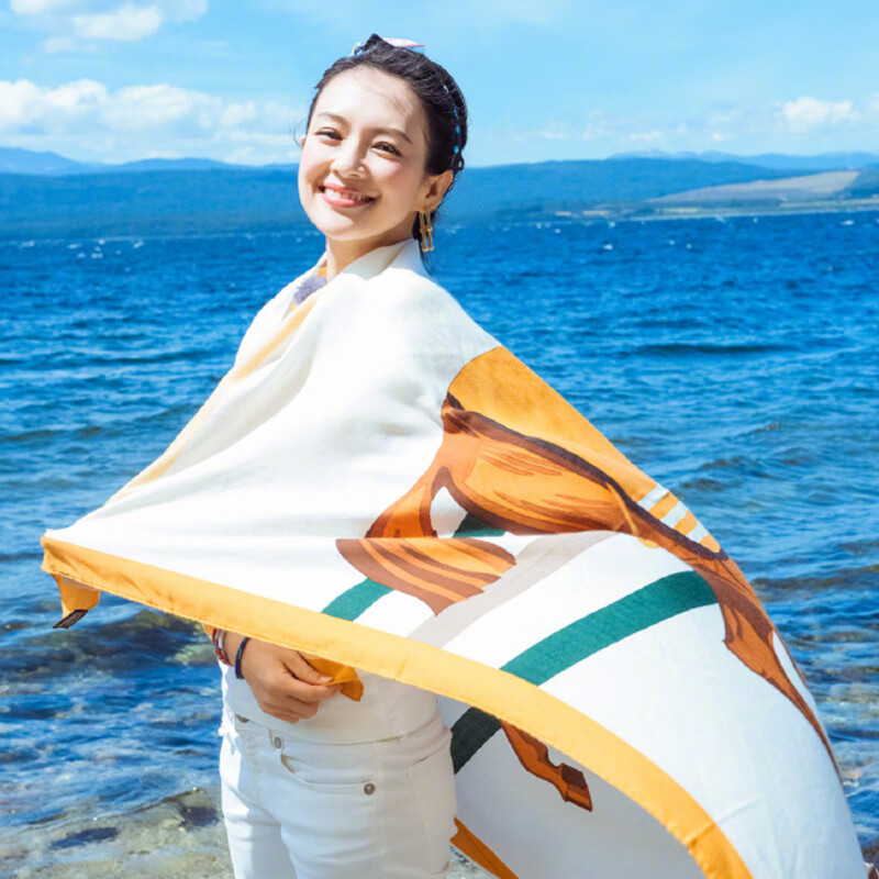 清丝坊沙滩丝巾防晒大披肩围巾两用夏季薄海边百搭章子怡围巾 披肩
