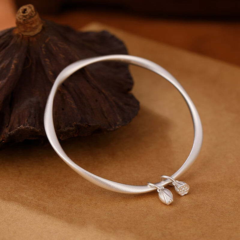 兰怜壹鹿银s999足银复古个性莲花莲蓬古法银手镯实心设计感女士手环