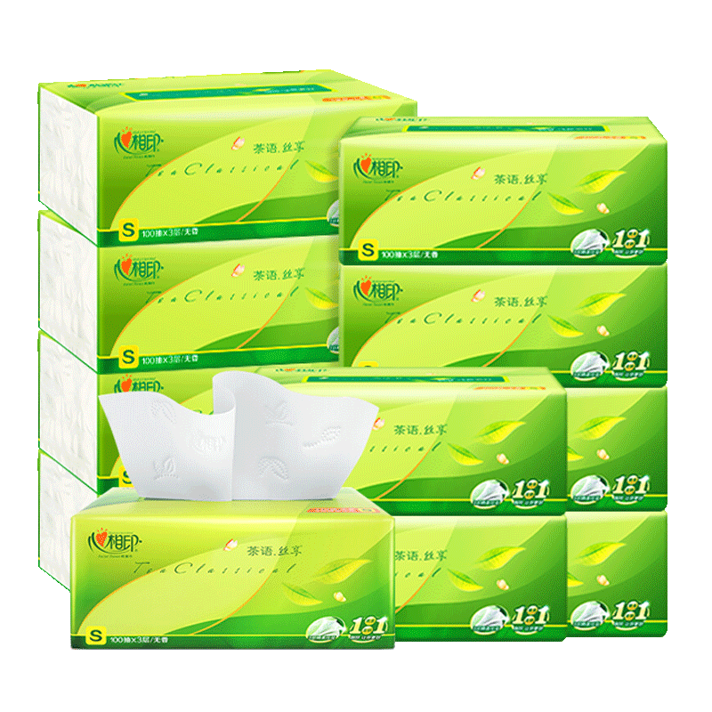 心相印抽纸茶语丝享整箱餐巾纸面巾纸手纸巾母婴适用家庭批发实惠装 3层 100抽*10包