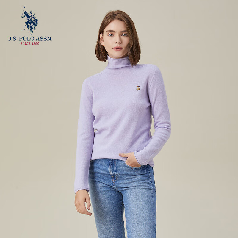 U.S. POLO ASSN.保罗针织衫秋冬季长袖T恤保暖羊毛衫打底衫时尚百搭 淡雅紫004【高领】 M