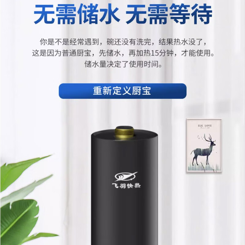 飞羽 迷你小厨宝即热式电小型热水器家用速热台下免储水厨房热水宝 5500W 恒温智能防护白色
