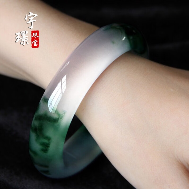 【高冰飘花玉镯】翡翠手镯女玉手镯手链玉镯子 59-60适合115-120斤