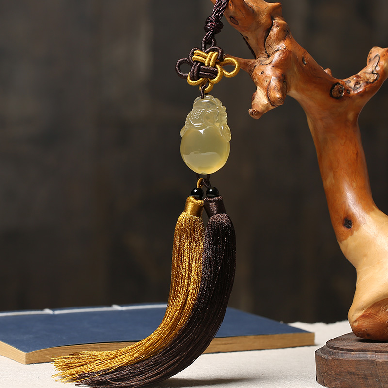 慈灵阁 汽车挂件饰品黄水晶貔貅车挂保平安符招财金蟾后视镜吊坠车内