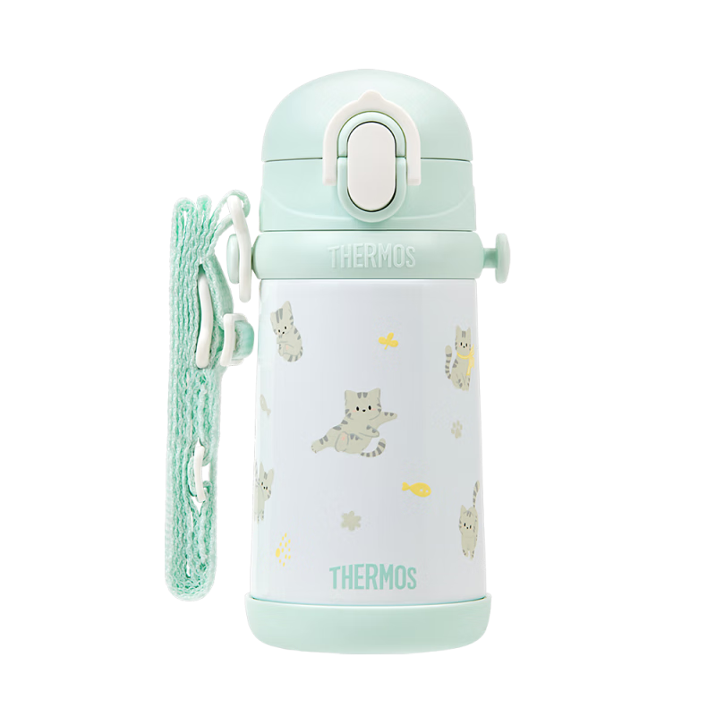 膳魔师（THERMOS）儿童保温杯大容量水杯316l不锈钢杯学生吸管杯运动水壶喝水杯子 薄荷绿吸管杯 400ml （2套吸管）