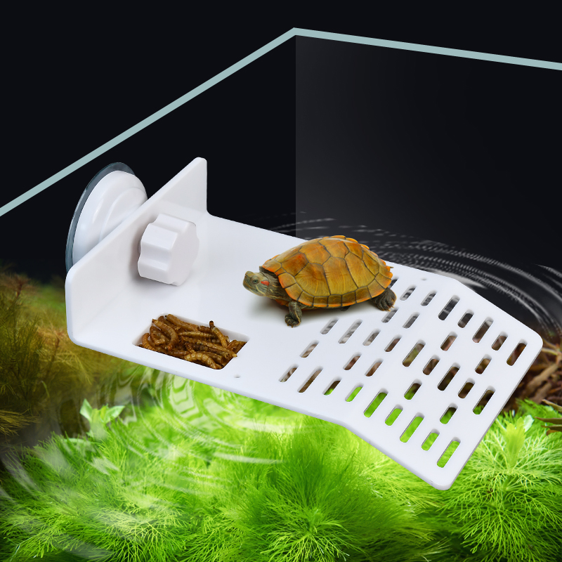 憨憨乐园 乌龟晒台【中号-奶白色】巴西龟晒龟台造景龟箱龟台爬梯水族