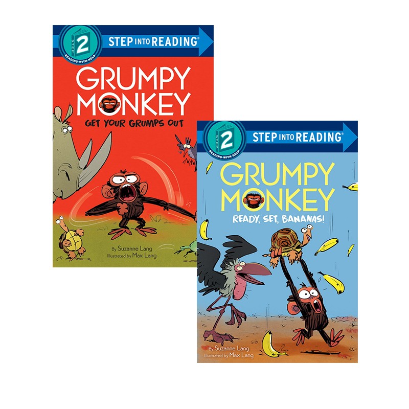 英文原版 Grumpy Monkey 暴躁猴系列 2册 Step Into Reading L2 美国兰登经典分级读物 Grumpy Monkey Get Your Grumps Out . 绿山墙图