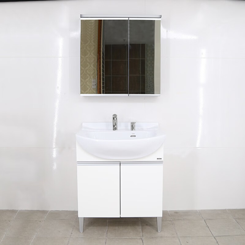 TOTO浴室柜组合套装LDSW753W简约一体陶瓷盆小户型可抽拉龙头（06-A） 柜+抽拉龙头+60cm镜柜[除雾带灯]