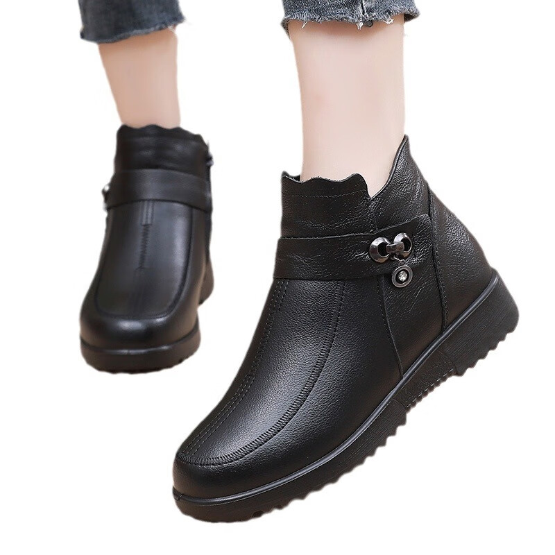 凯逸弗（kainifu）新款妈妈棉鞋加厚绒毛软底中老年妈妈皮靴 黑色 35