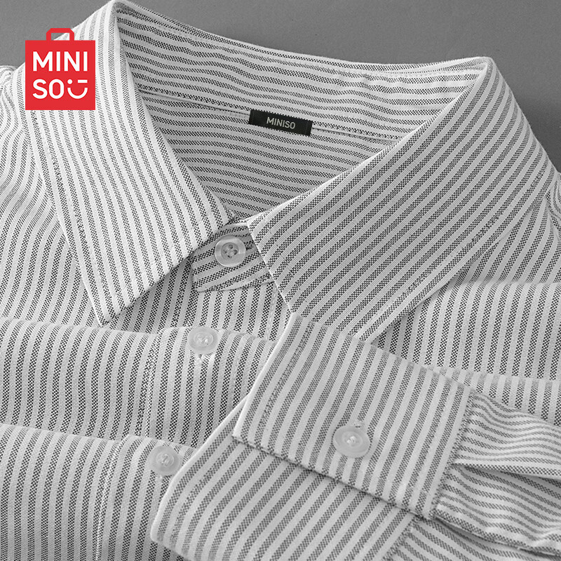 名创优品（MINISO）重磅牛津纺衬衫男竖条纹显瘦春秋季日常休闲抗皱免烫翻领衬衣男士 【牛津纺条纹长袖】灰白条 60棉40%涤纶 M 170 (男女同款)