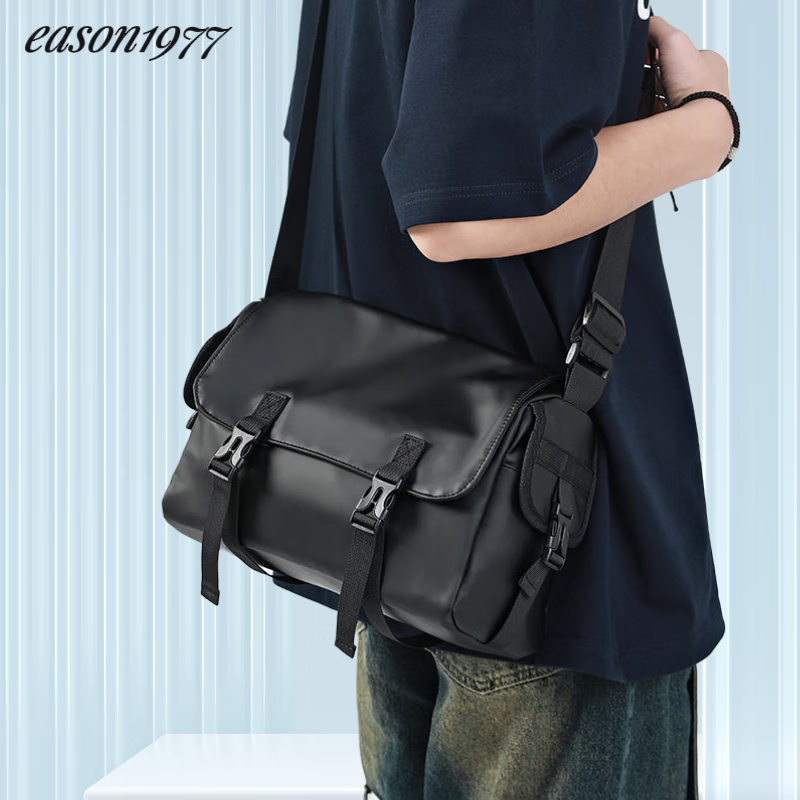 2024新款邮差包男士挎包大容量单肩包潮牌运动包包斜挎包单肩背包 黑色大号