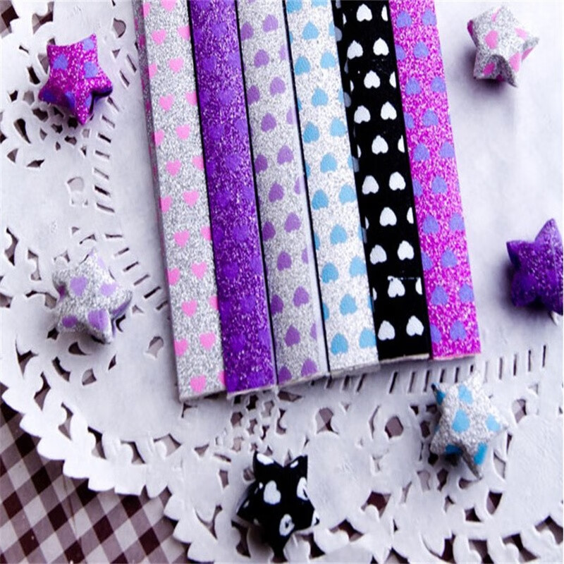 闪钻许愿纸幸运星折纸材料儿童益智玩具 桃心图案100张星星折纸混色发