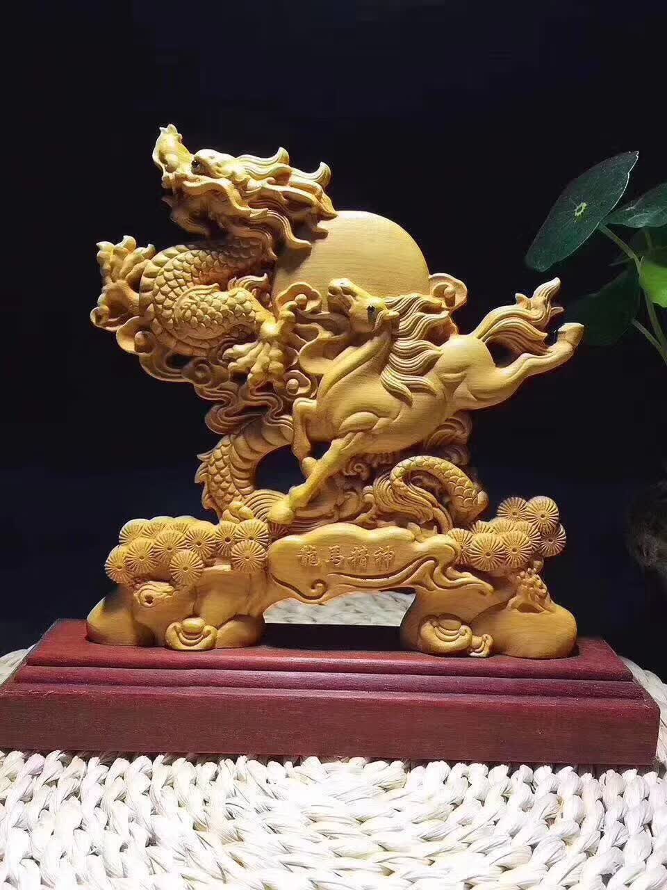 snqp崖柏黄杨木雕龙马精神摆件实木雕刻办公室寓意风水装饰工艺品送礼