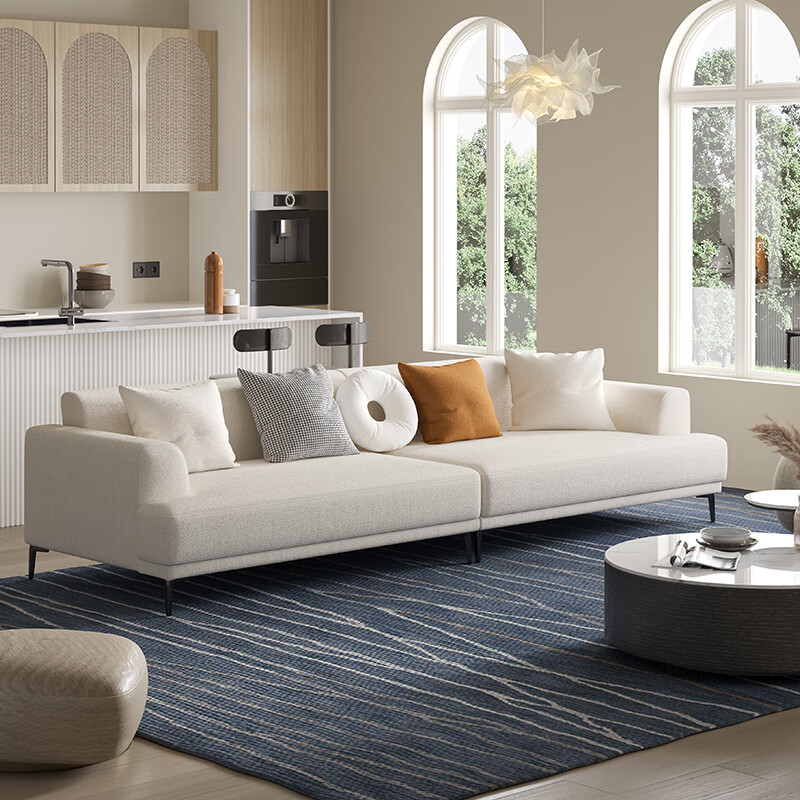 洋气客厅奶油风棉麻布艺沙发直排四人位 米白色 【纯棉麻】品牌前十名