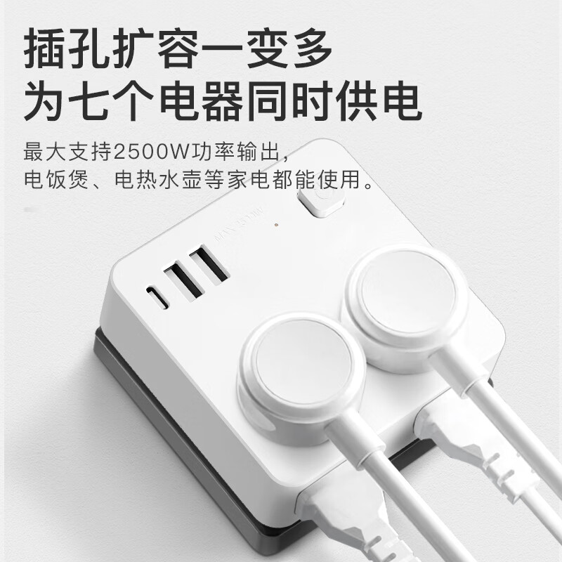 曼科30W一转多功能扩展插/超薄魔方插座/多孔转换器墙壁电源插头面板扩展/无线插排多插位接线板 总控86型一转四/2A+C(30W)