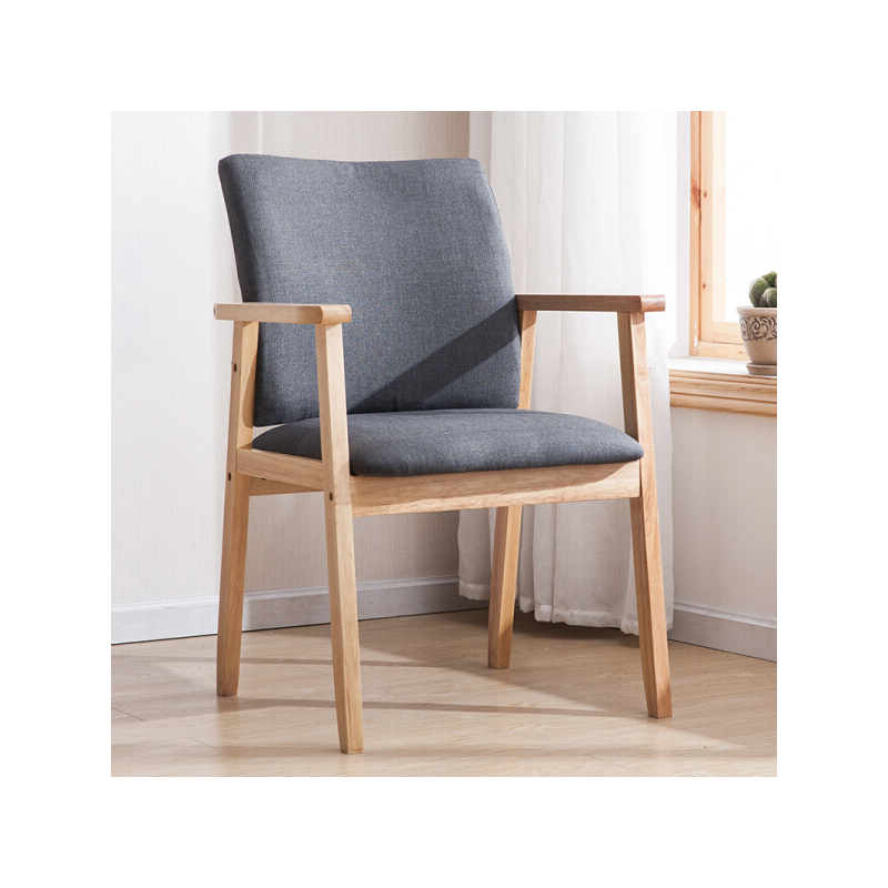 田门前 椅子 餐椅 实木餐椅现代简约家用北欧木椅子靠背椅扶手椅简易休闲椅子 原木色+薄荷绿麻布