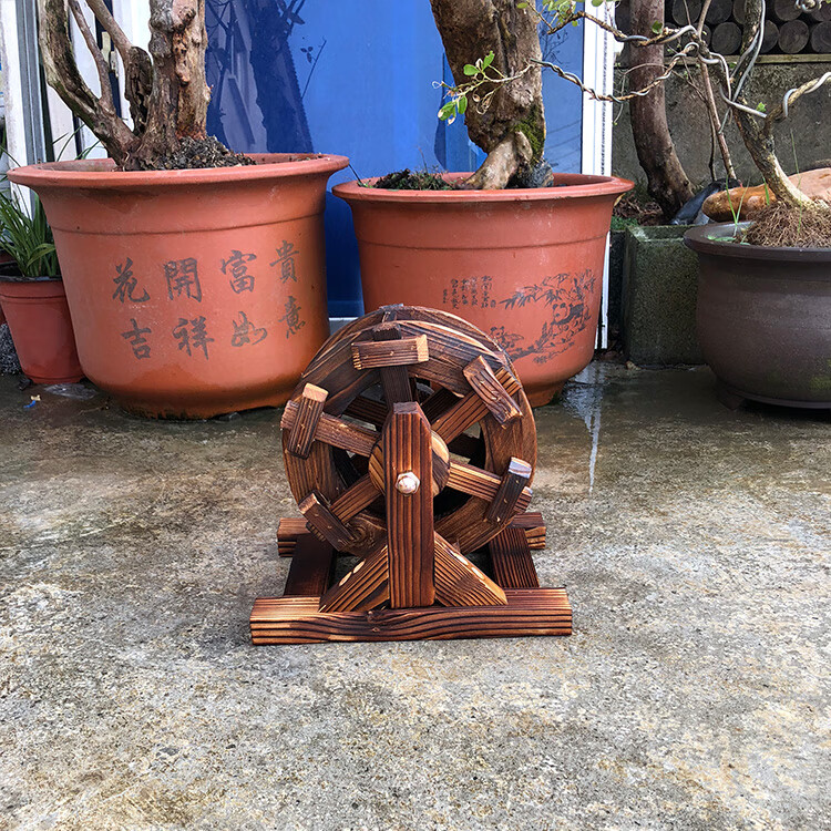 防腐碳化木制水风车流水摆件大小型户外花园鱼池假山喷泉转动水轮