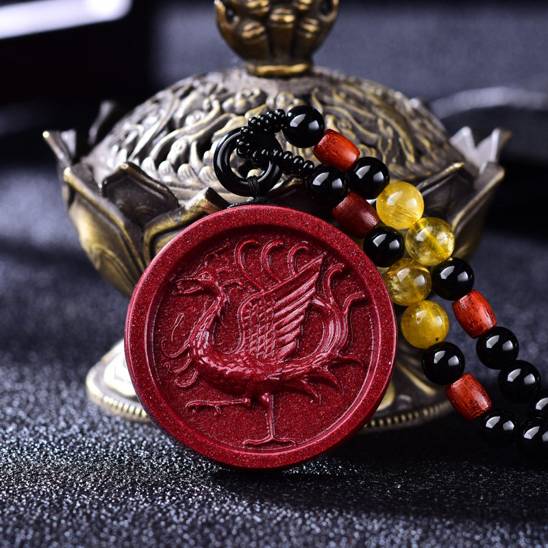 紫金砂五行缺金补金西方金神朱砂白虎雀吊坠项链四神兽朱砂挂件男女