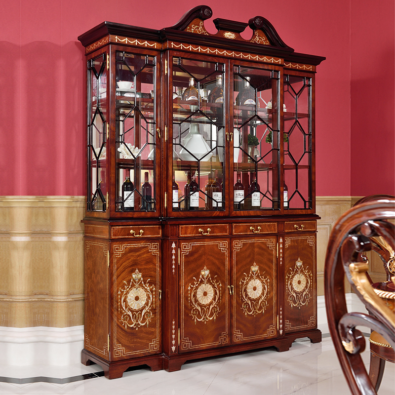 欧界金其利家具四门酒柜英式贝壳镶嵌书柜北京别墅大宅欧式高端家具