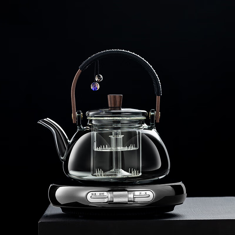 世器家用烧水壶茶具套装围炉煮茶蒸煮茶壶电陶炉加热煮茶器玻璃泡茶壶 茗凤祥超薄亮黑+萱韵透灰壶 900ml