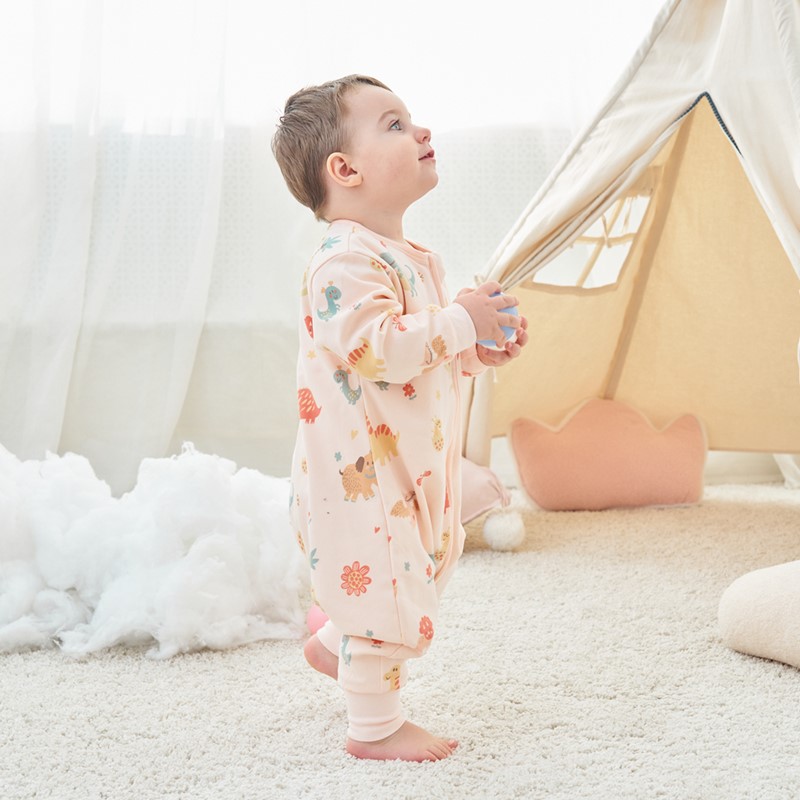 甜蜜礼物棉分腿睡袋婴幼儿童男女宝宝防踢被可拆袖抱被秋冬季新款睡衣 单层三拉头【四季22-28】橘恐龙 100码(身高90-100CM)2-4岁
