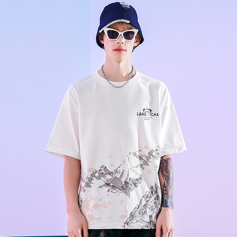 天龙致尊denon supreme短袖t恤男女潮牌2021夏季oversize宽松大码雪山