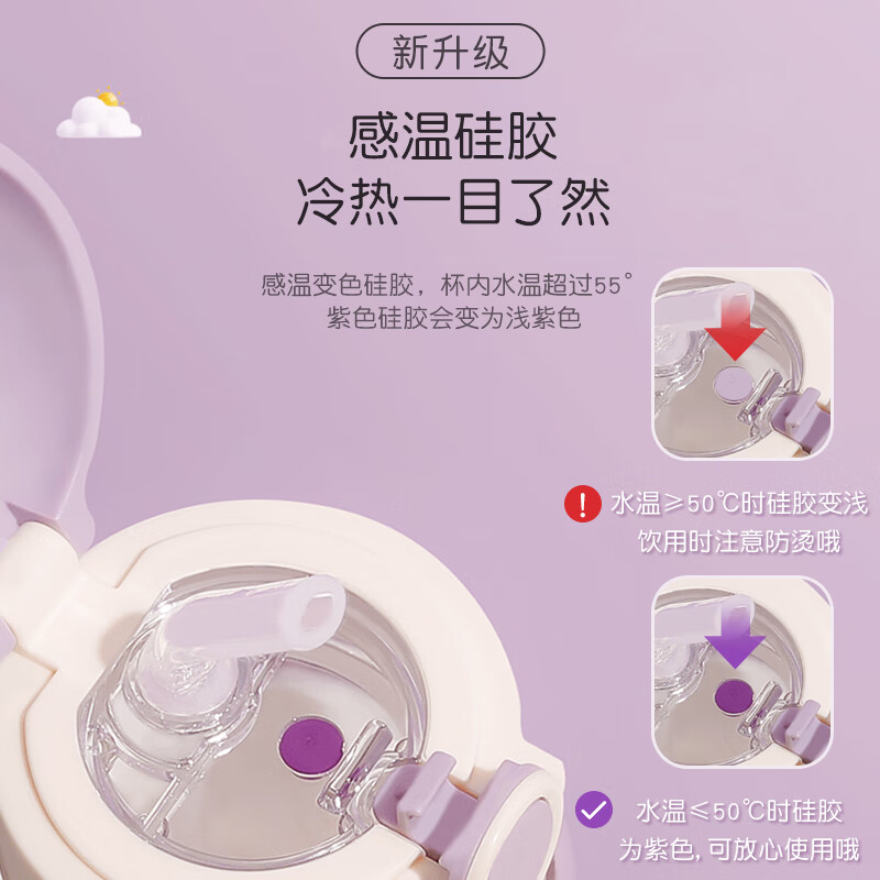 几物森林 儿童保温杯学生吸管杯大容量男女水杯316不锈钢一杯三盖 紫500ML