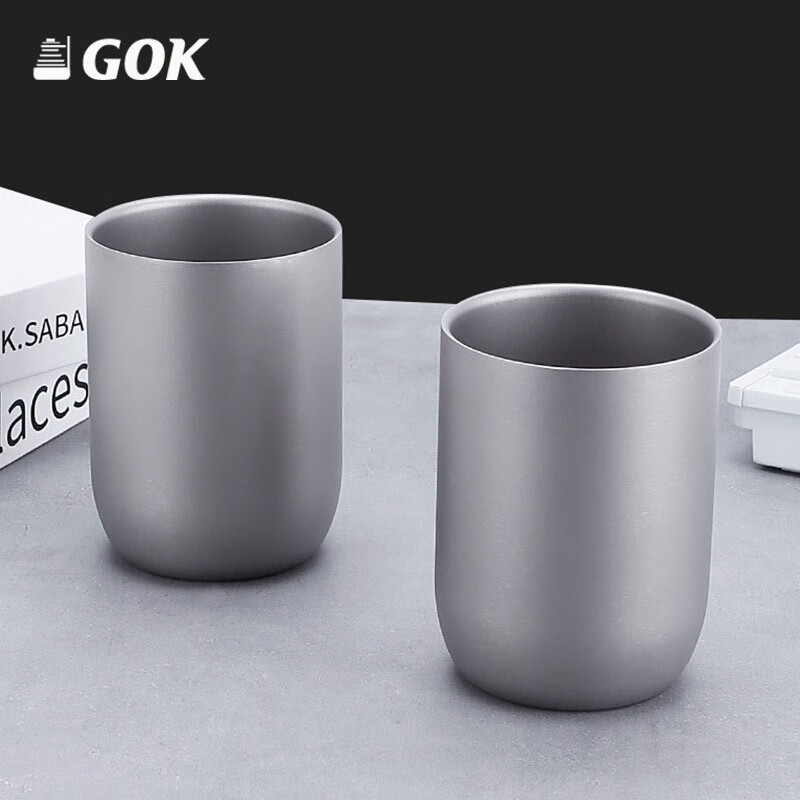 GOK戶外茶杯純鈦茶杯露營杯便攜鈦杯蛋殼杯野營杯雙層隔熱飲茶水杯子 單個泰達尼V杯【直身杯】 240ml大號