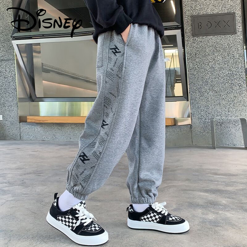 迪士尼（Disney）潮流男童裤子秋装2023新款中大童宽松休闲卫裤儿童运动长裤男孩 卫裤侧边印花-灰 150属于什么档次？