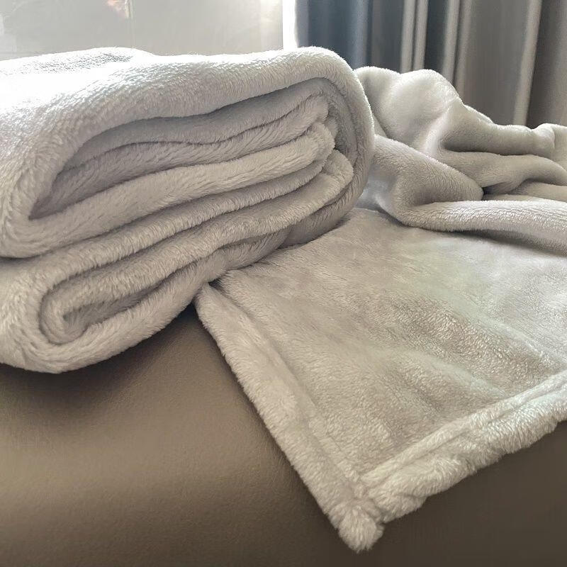 午睡盖毯宿舍单双人毛毯被子夏季薄款法兰绒空调毯子办公室小毛毯 灰色(双面绒） 2米*2.3米双人毯