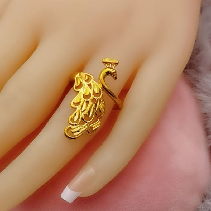 牡丹花爱心女戒指环气质镀金饰品开口可调节久不掉色 【孔雀】戒指