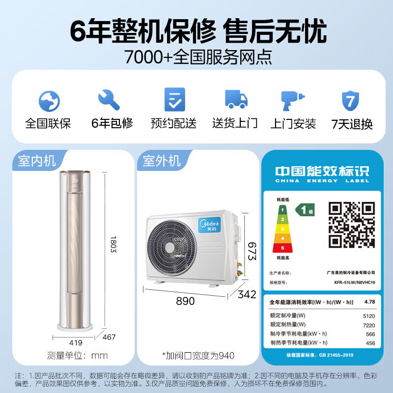 美的（Midea）空调套装三室一厅一套购齐 新一级能效 变频挂机柜机 立式空调客厅 以旧换新 2匹锐静+极酷/i青春