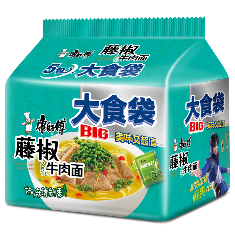 京喜特价app,概率券:康师傅 大食袋系列 藤椒牛肉面5连包