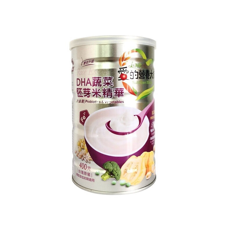 爱的营养大师DHA蔬菜米精华 双DHA辅食 进口米粉 宝宝米糊 六种益生菌400g/罐