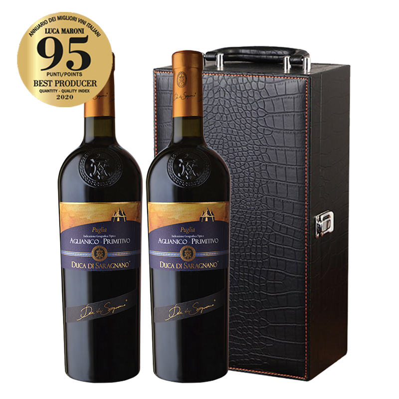 塞朗公爵普利亚干红葡萄酒 Aglianico Primitivo 普利亚典型产区原瓶进口 750ml*2支礼盒装