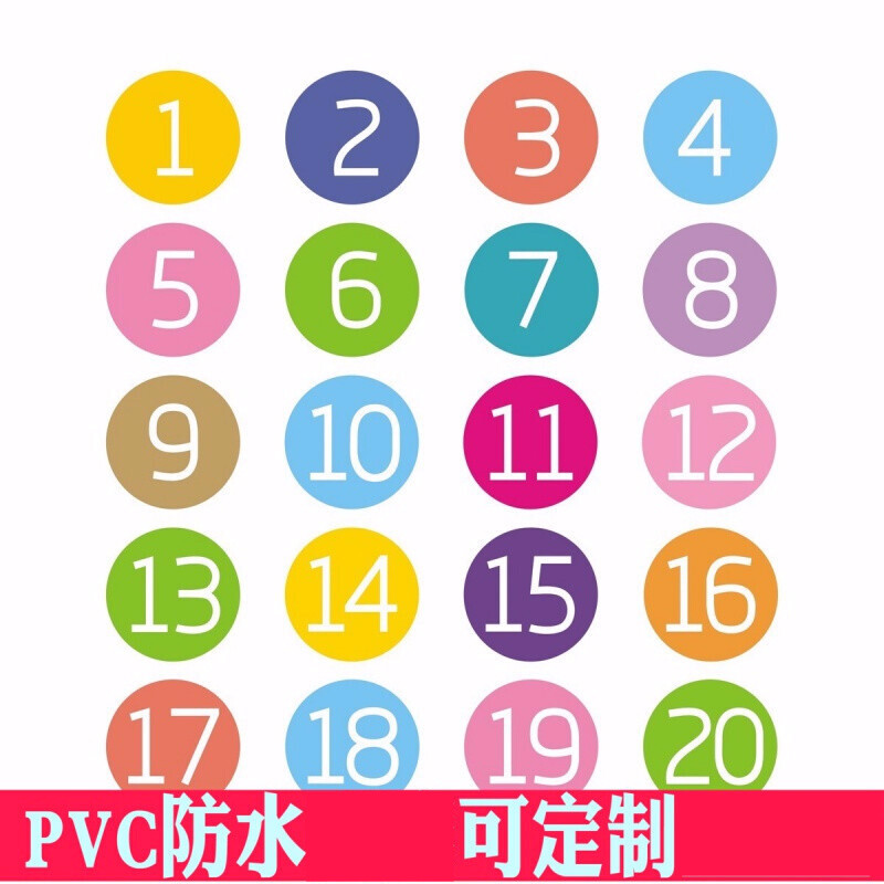 园座位卡通多用编号贴纸食堂课桌圆形号码贴墙贴数字贴序号贴 1-20 小