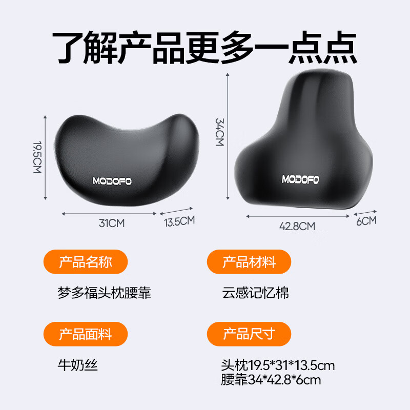 梦多福汽车头枕腰靠套装颈枕车用腰部靠背垫开车护腰靠垫车载靠枕腰垫 【3D云感记忆】舒颈护腰套装 黑色 3D舒颈护腰丨柔软回弹丨缓解疲劳