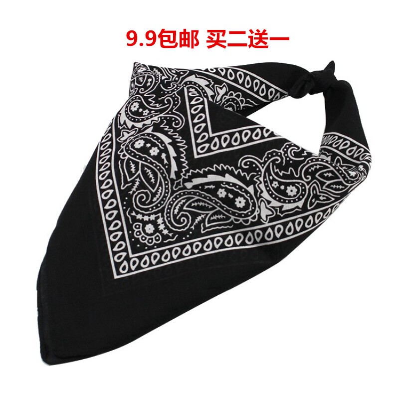 四创方巾腰果花嘻哈头巾hiphop头巾街舞发带韩国时尚围巾围脖潮 黑色