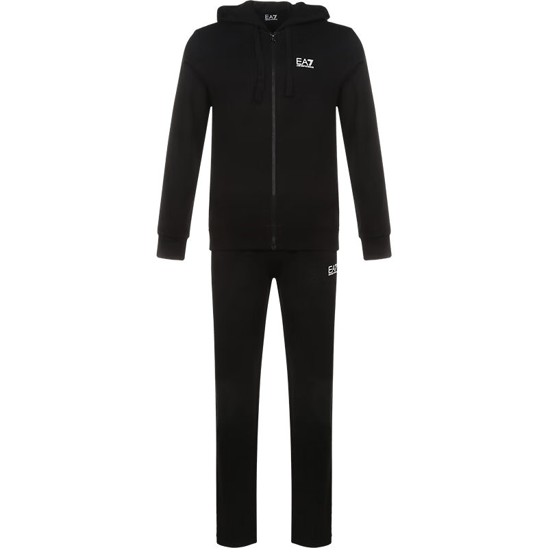 阿瑪尼（ARMANI）EA7 男士連帽拉鏈衛(wèi)衣開衫運動衫運動褲運動套裝男裝8NPV50 PJ05Z 1200 黑色白色LOGO圖案 XS