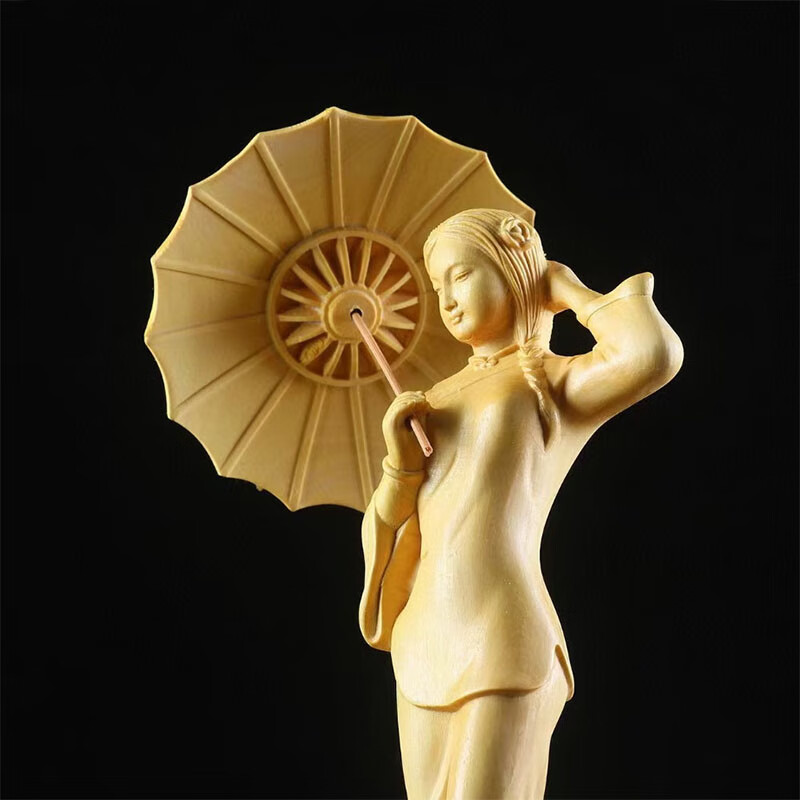 现代黄杨木美女摆件中式实木雕刻创意人体性感女神人物工艺品黄杨木雕