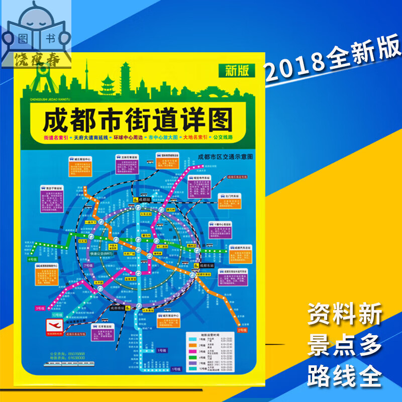 成 成街道详图约86*58cm 成都中心城区图图 大幅面防水耐折耐用 交通公交线路 成都景点分布