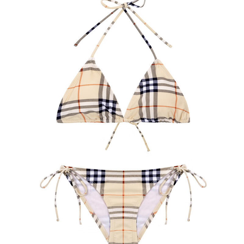 贝普蒂2023新款韩版三角泳衣女性感修身时尚三点式格子分体比基尼泳衣