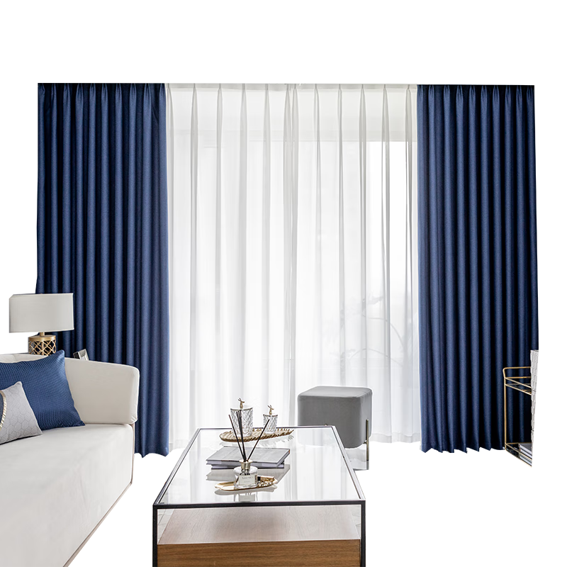 京东京造 双面款深蓝窗帘 99%全遮光遮阳窗帘布成品卧室挂钩式 宽2*高2.7米
