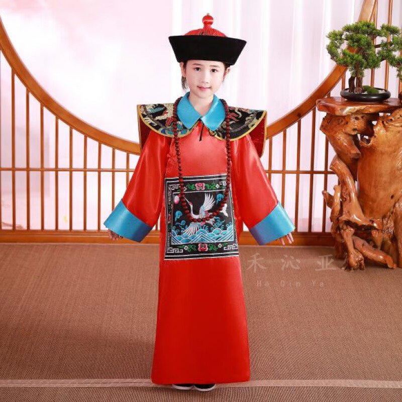 沁亚清朝官服儿童古装朝珠一品文武大臣服装古代侍卫服装服影视 红色